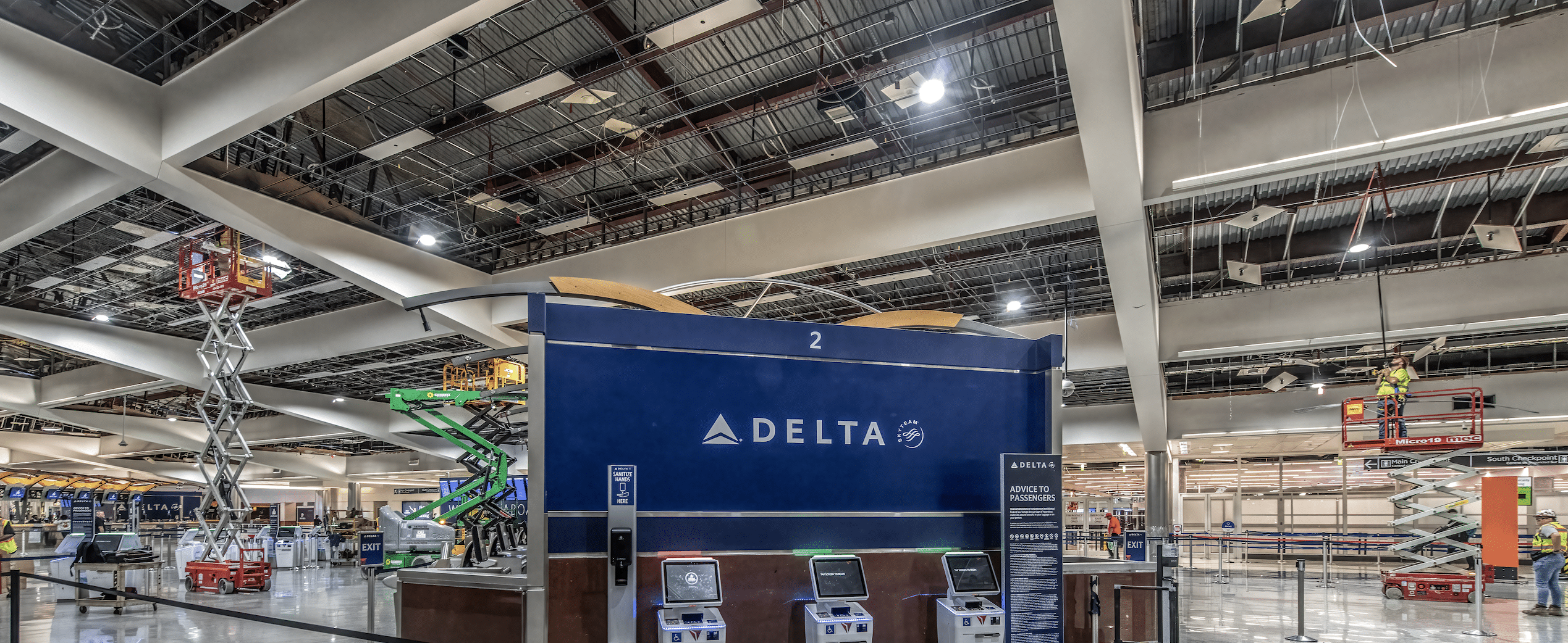 interior image of scissor lifts at delta terminal in hartsfield-jackson atlanta international airport