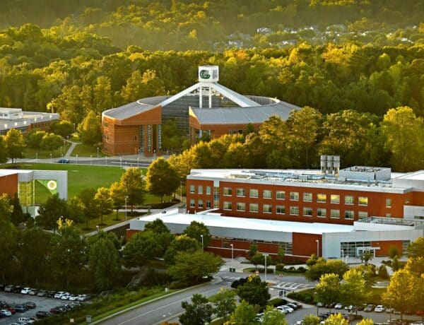 exterior overhead shot of georgia gwinnett college campus