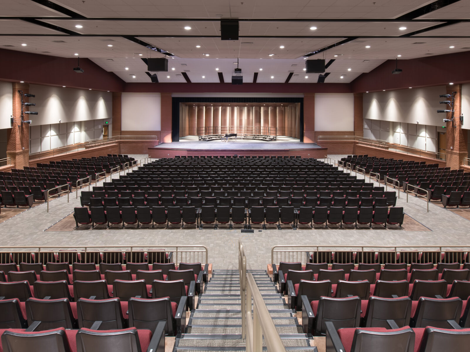 view looking forward at the stage of dawson county school performing arts center theater