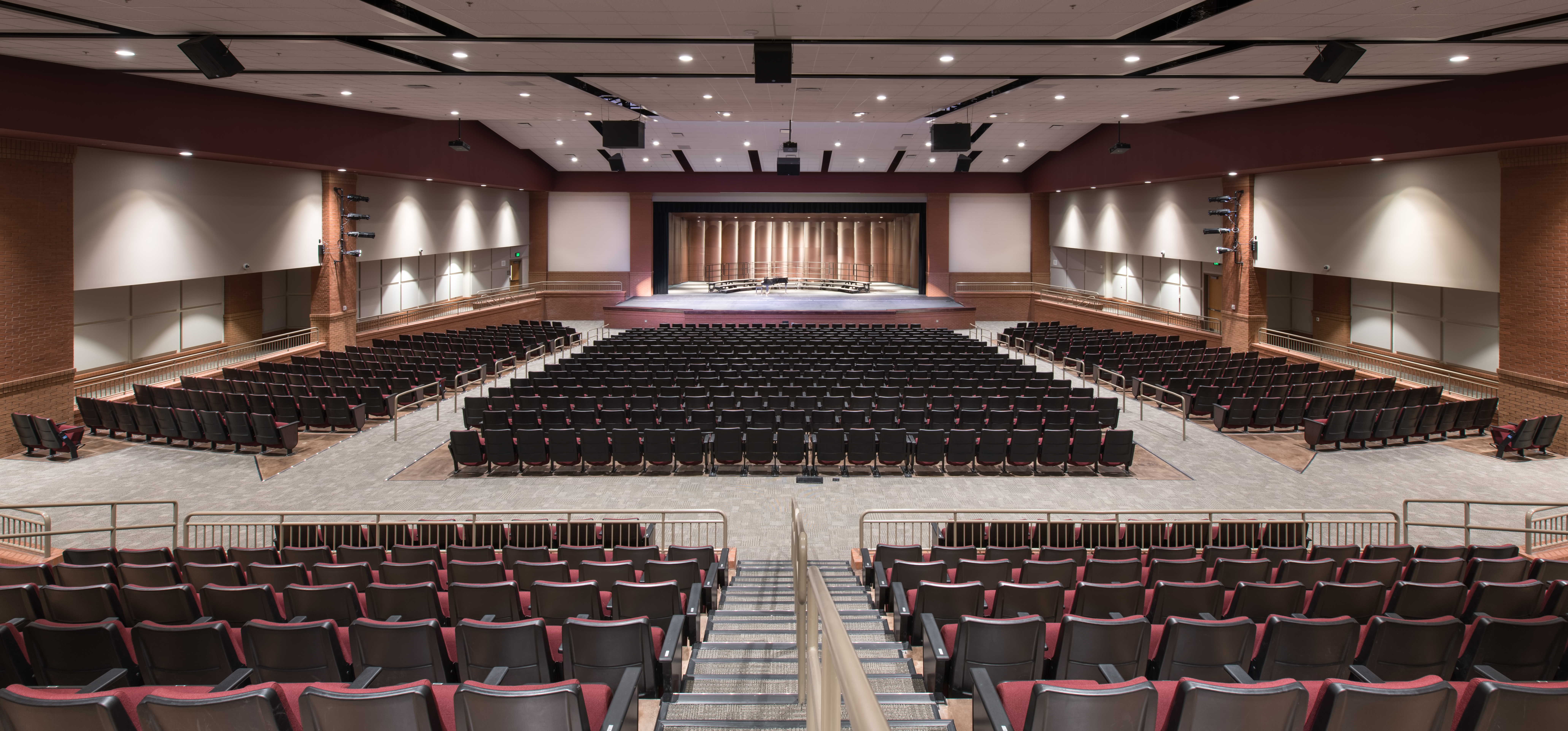 view looking forward at the stage of dawson county school performing arts center theater