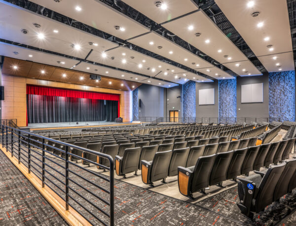 view looking at the stage of alexander high school theater