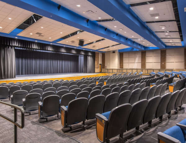 view looking at the stage of hall county school performing arts center theater