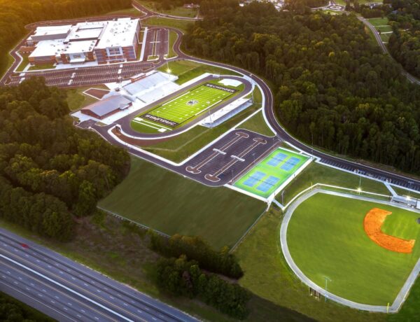 overhead image of the seckinger high school athletic fields