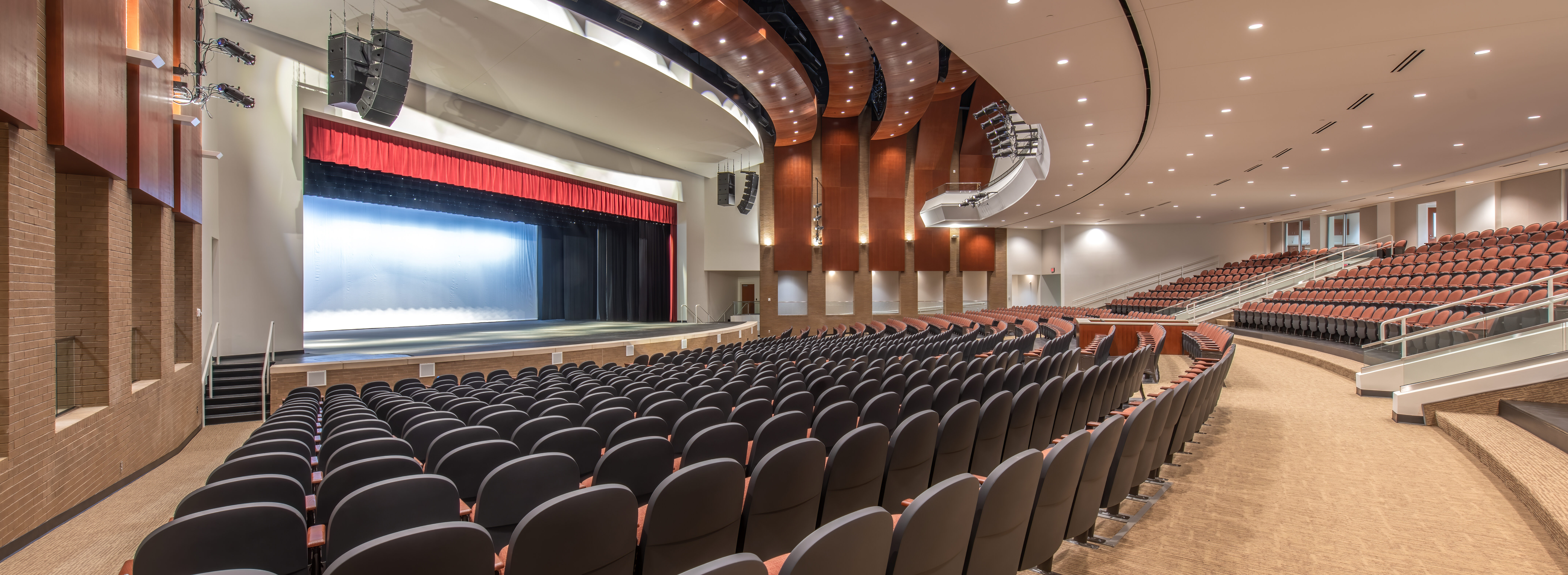 view looking at the stage of forsyth county arts and learning center theater