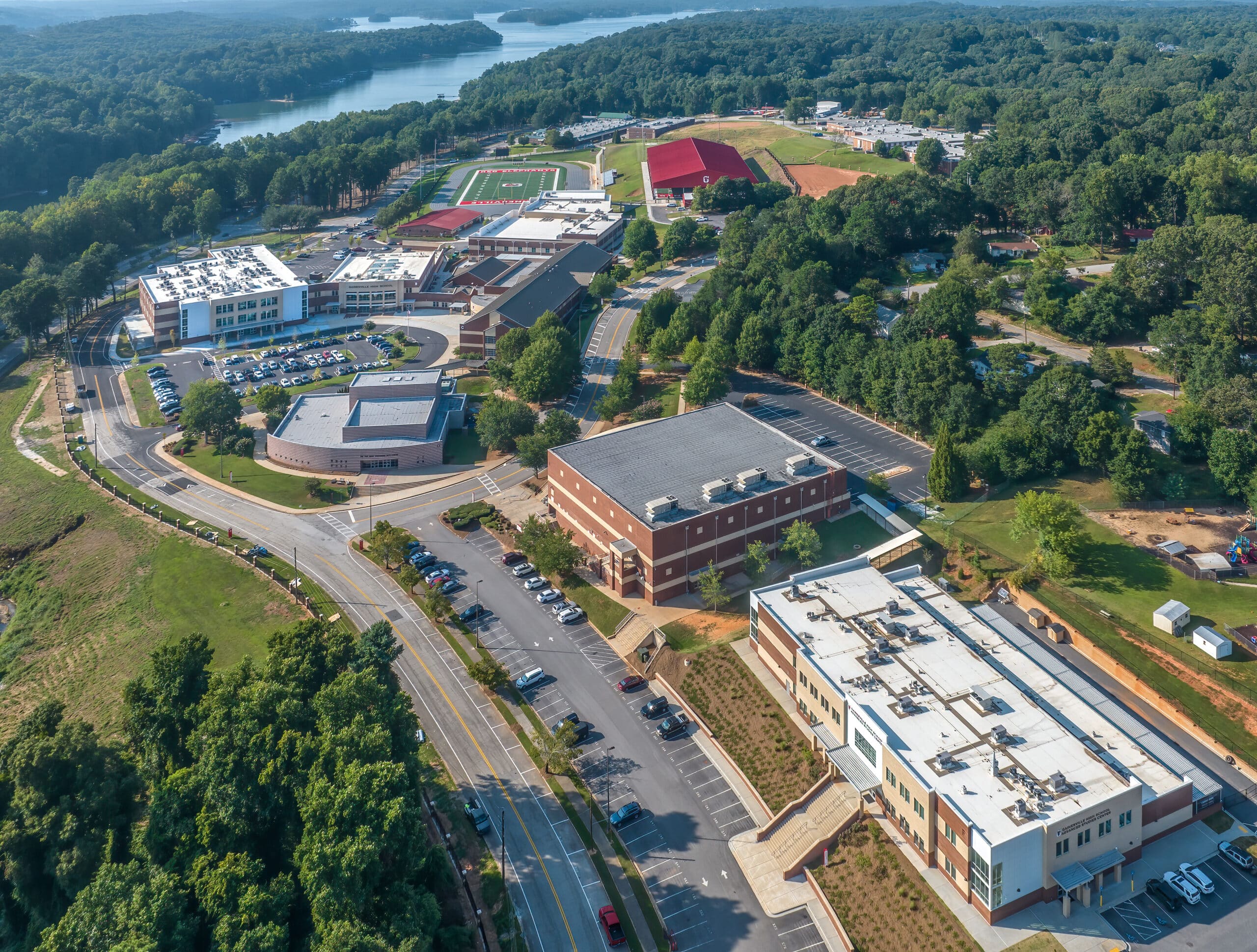 exterior overhead image of gainesville high school's expansion and renovations