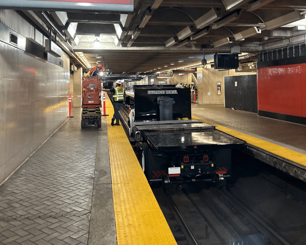 interior shot of a MARTA station with a rail car