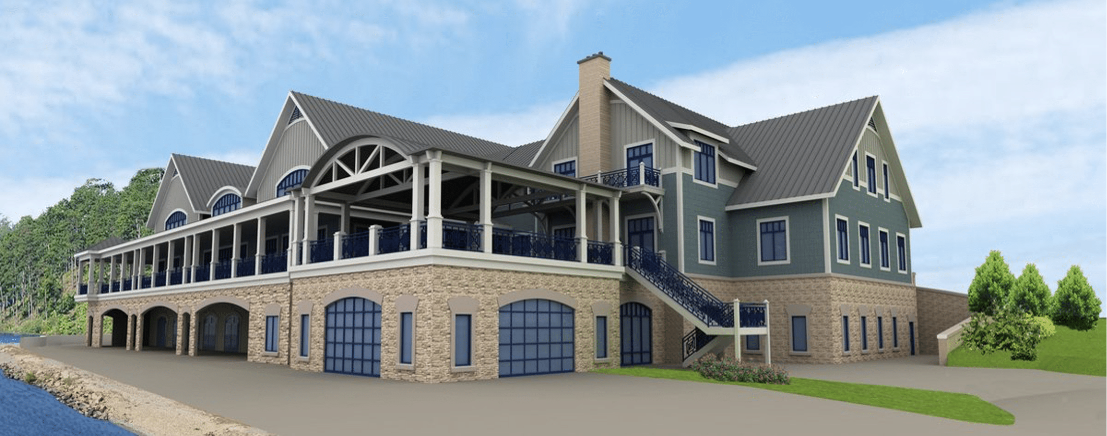 rendering of backside lake lanier olympic park boathouse
