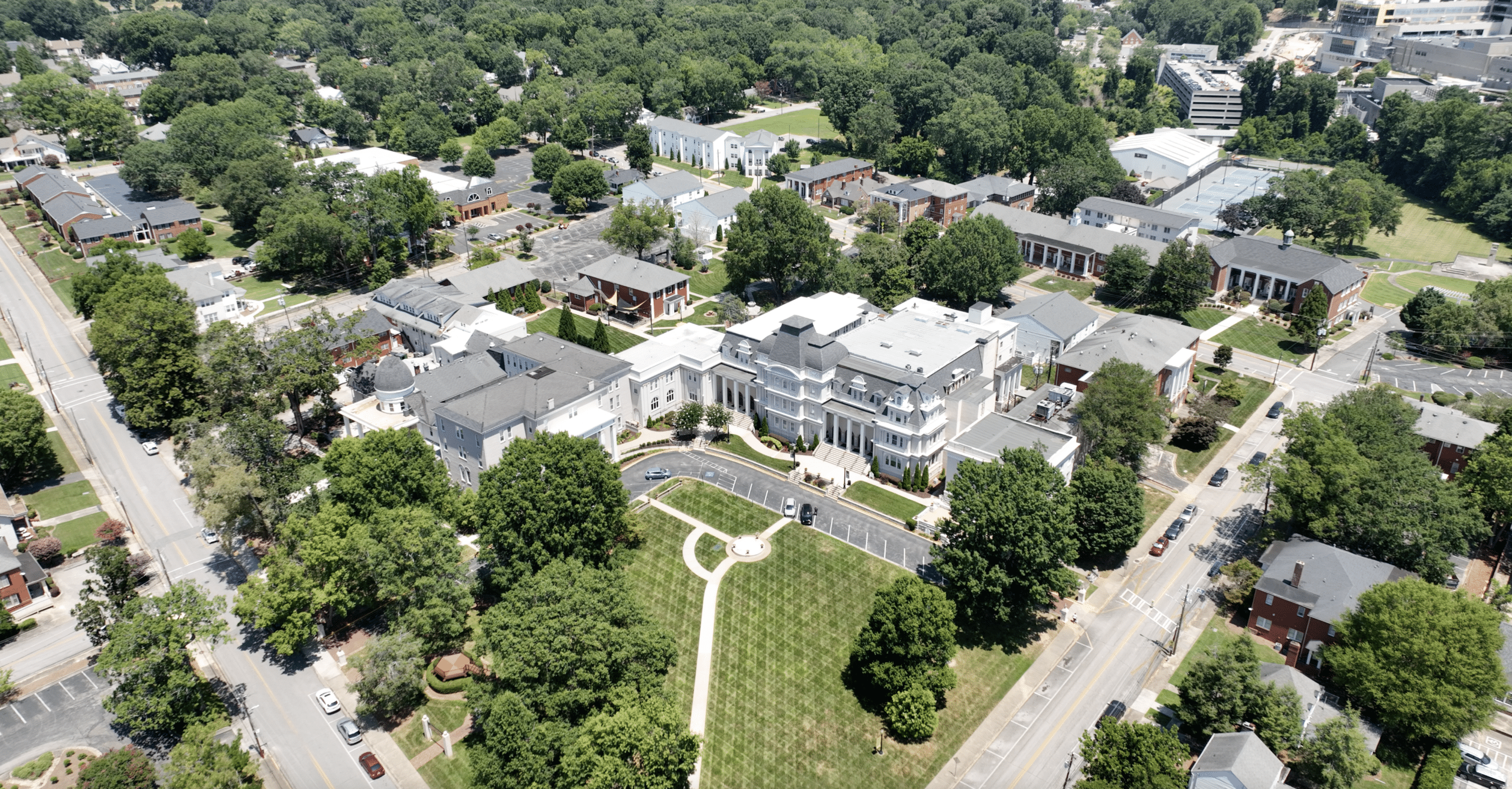 aerial image of brenau university campus