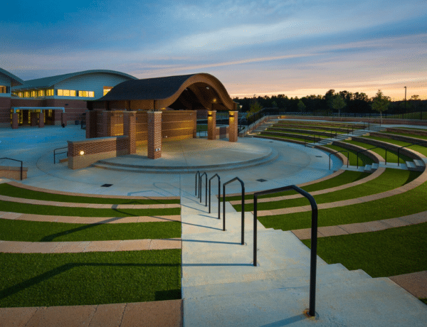 nighttime view of loganville high school's outdoor amphitheater