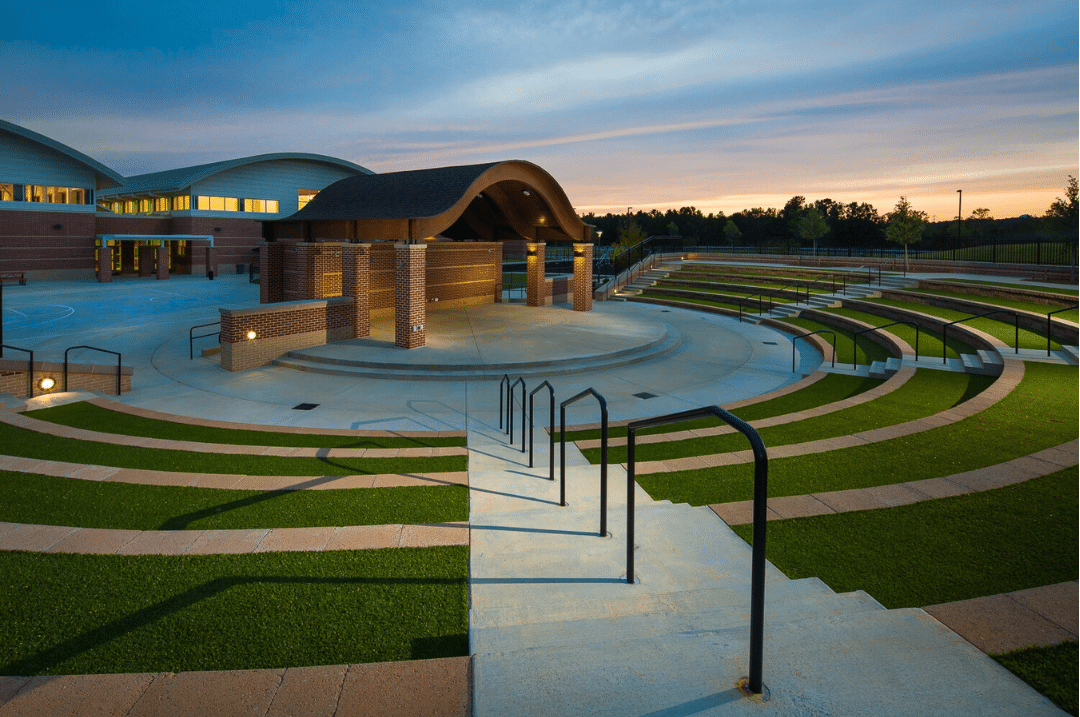 nighttime view of loganville high school's outdoor amphitheater