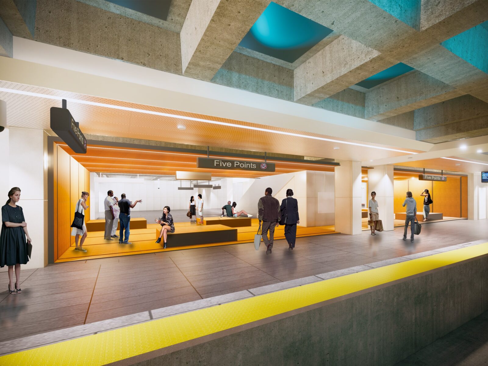 rendering of seating in marta station at five points