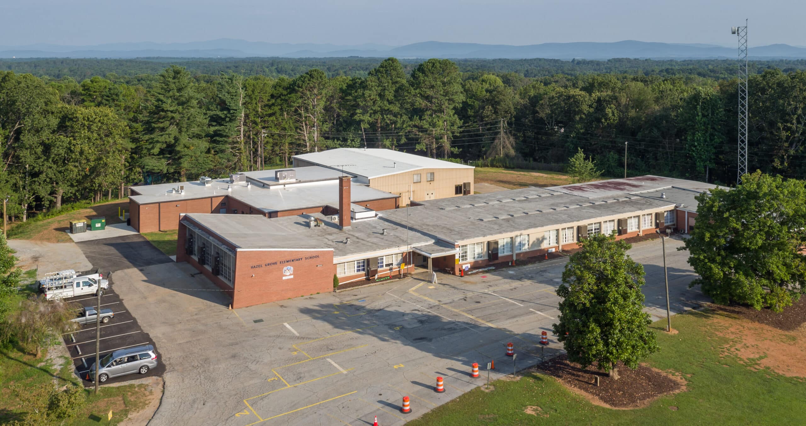 exterior overhead image of hazel grove elementary school